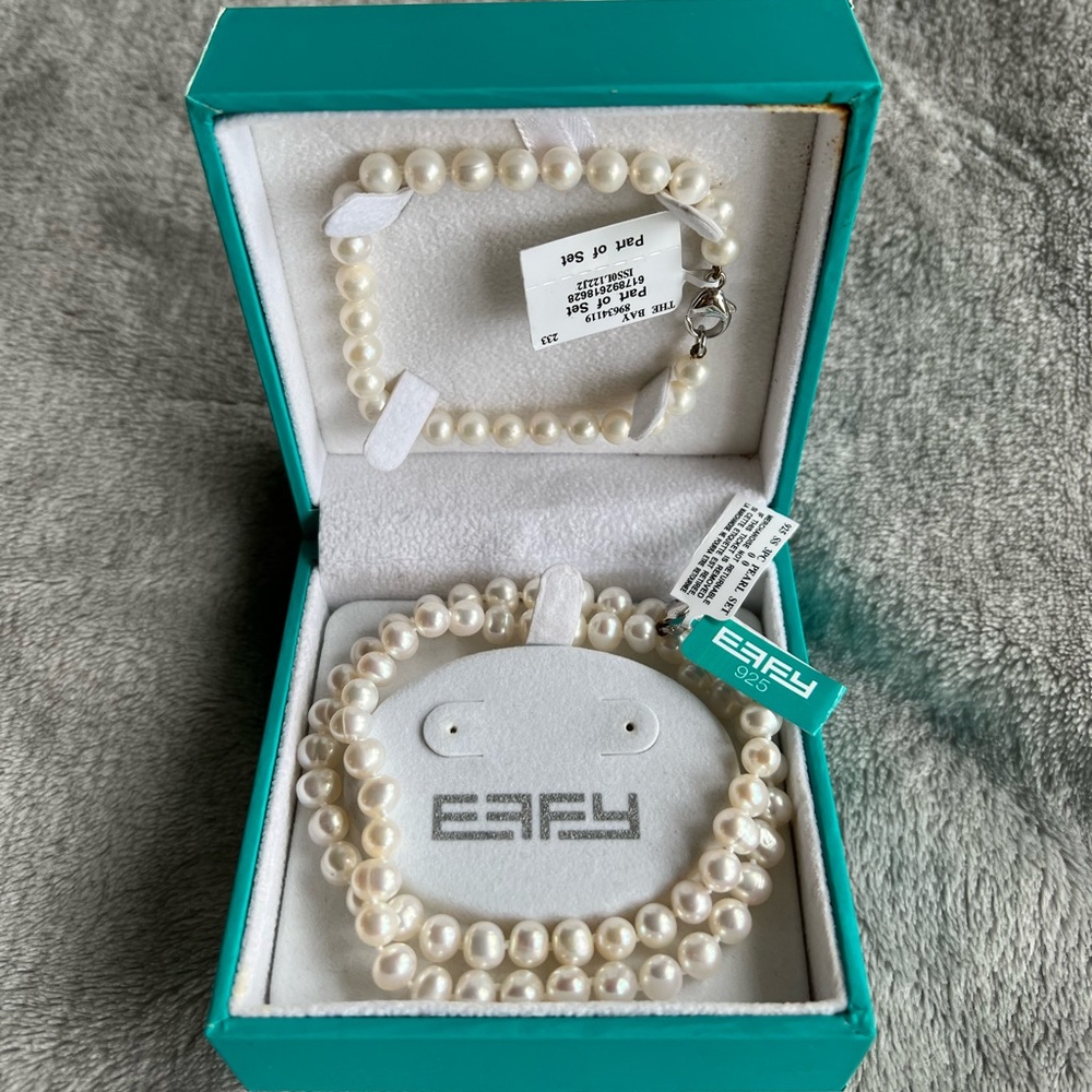 Pearl Necklace and Bracelet Set (Sterling Silver)